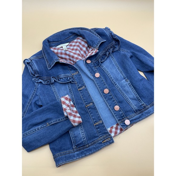 Matilda Jane Other - MATILDA JANE Girls Collins Cropped Denim Ruffle Jean Jacket Red Gingham Sz 14